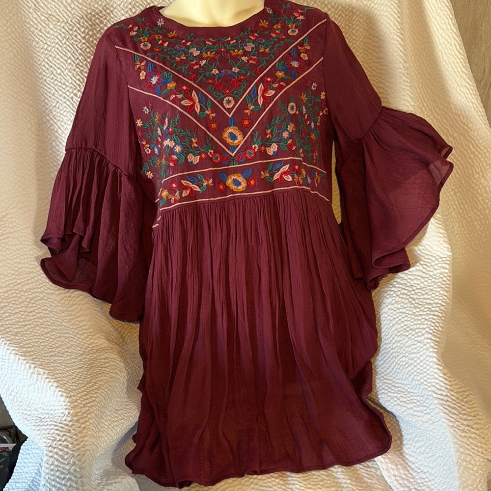 Umgee Floral Folk Art Embroidered boho Dress tunic